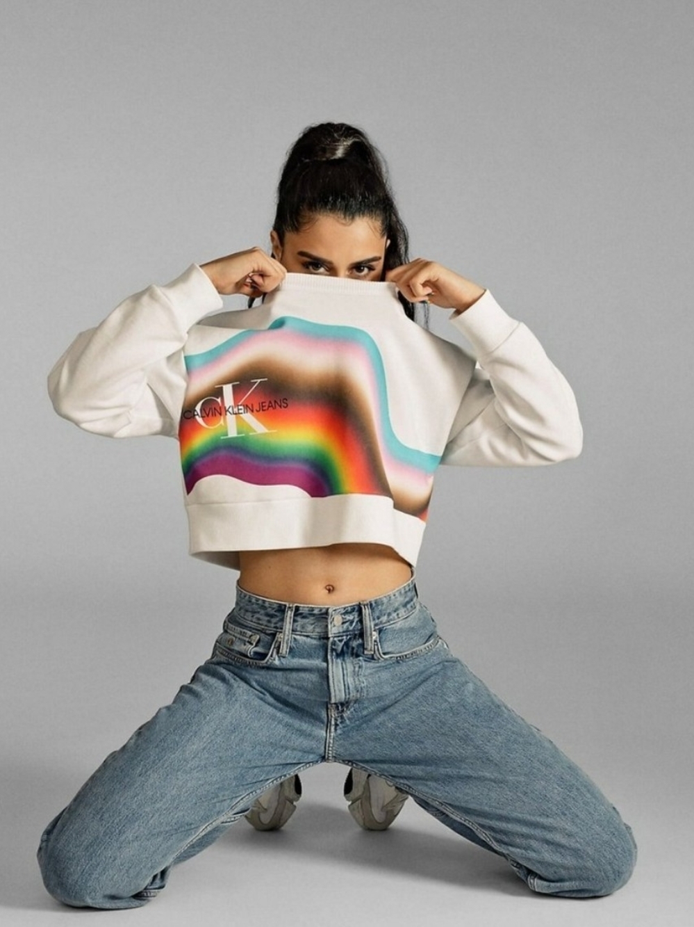 Calvin Klein Jeans Women's Pride Warped Stripe Monogram Logo Sweatshirt